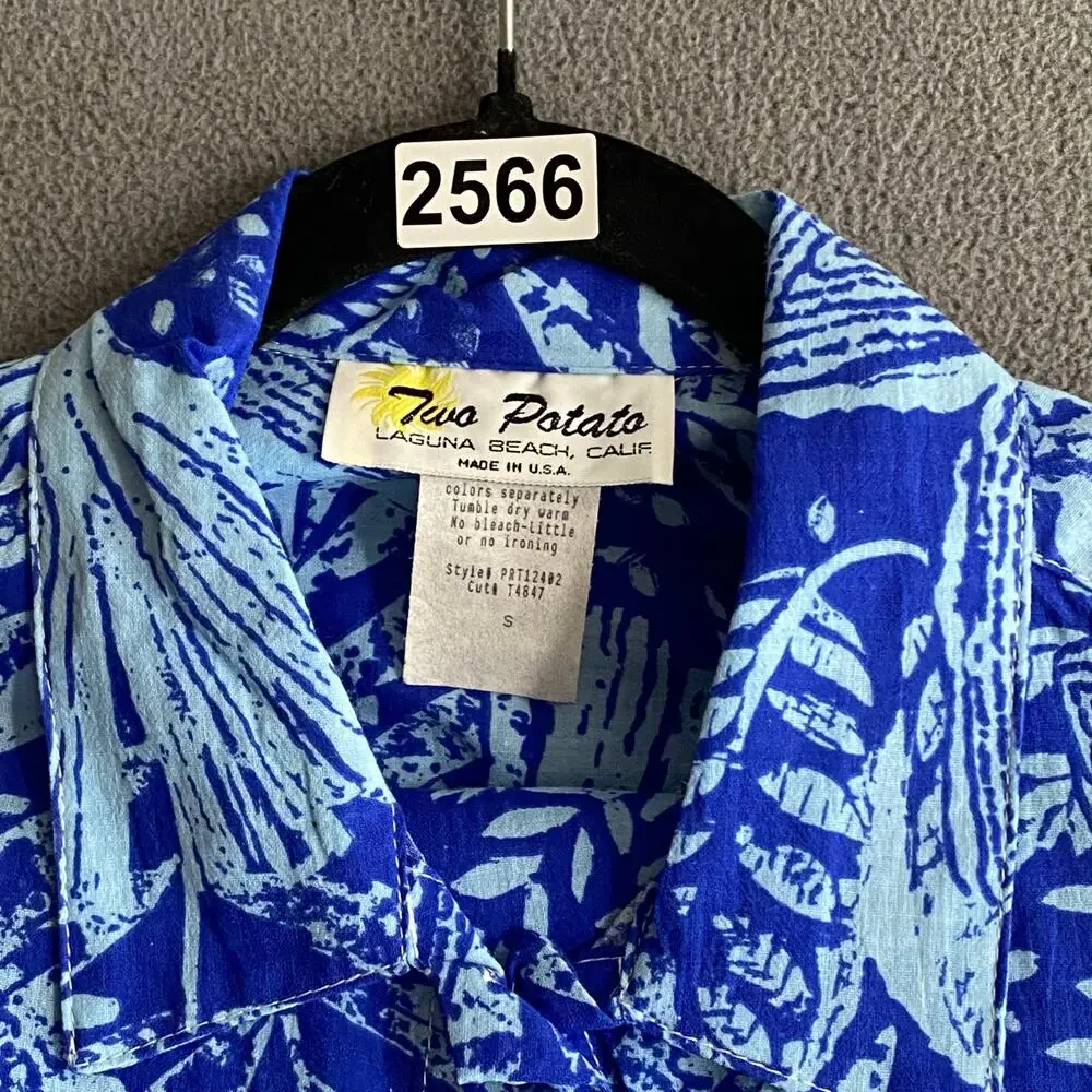 Vtg NOS 80s 90s Two Potato Resortwear Matching Vacation Set Botanical Print Blue